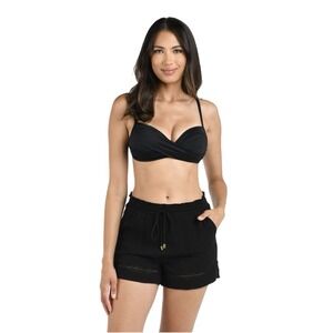 La Blanca Womens Beach Short Swimsuit Cover Up Swim Trunks, Black, Small‎ US
